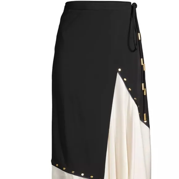 NWT Tory Burch mixed material black white silk wrap skirt midi maxi wrap large