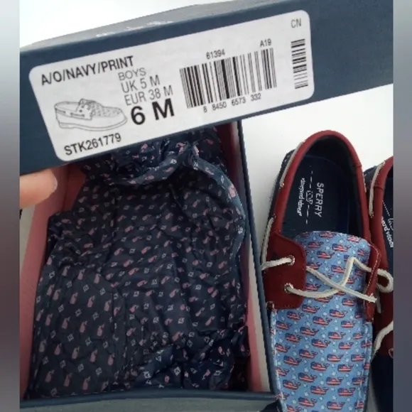 NWT Vineyard Vines x Sperry Collab Boat Shoes Kids American Flag Whale  6M