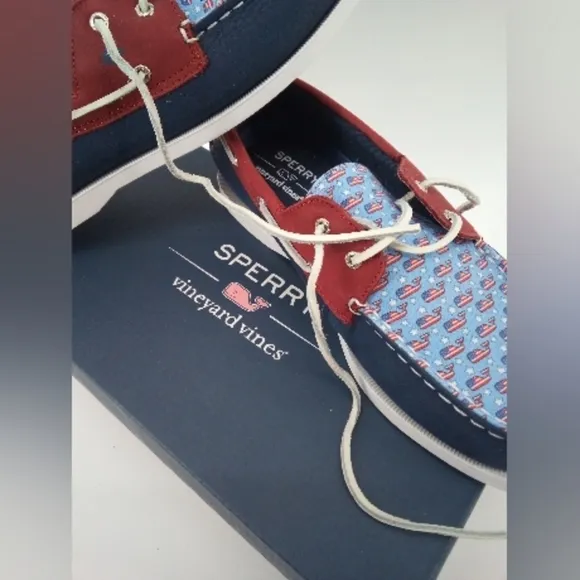 NWT Vineyard Vines x Sperry Collab Boat Shoes Kids American Flag Whale  6M