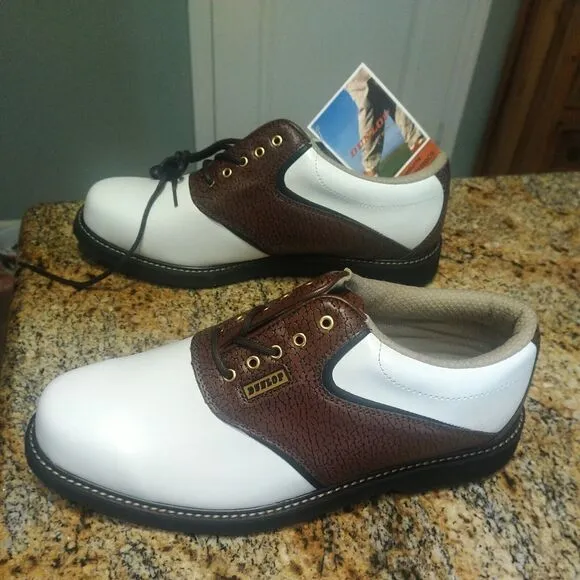 NWT Vintage Dunlop Men's Size 9.5 White/Brown Leather Saddle Golf Shoes
