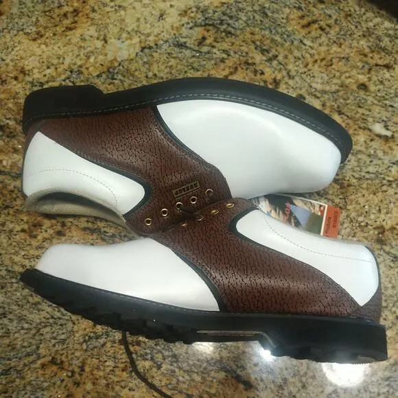 NWT Vintage Dunlop Men's Size 9.5 White/Brown Leather Saddle Golf Shoes