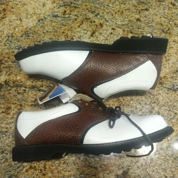 NWT Vintage Dunlop Men's Size 9.5 White/Brown Leather Saddle Golf Shoes
