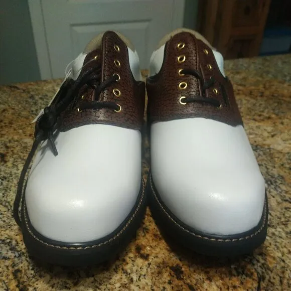 NWT Vintage Dunlop Men's Size 9.5 White/Brown Leather Saddle Golf Shoes