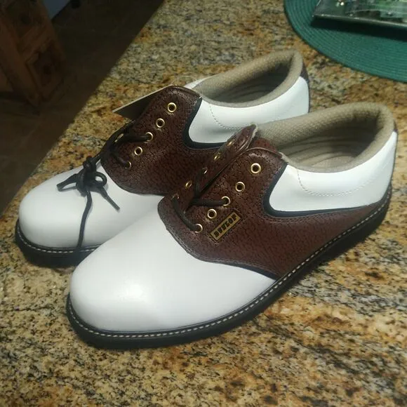 NWT Vintage Dunlop Men's Size 9.5 White/Brown Leather Saddle Golf Shoes