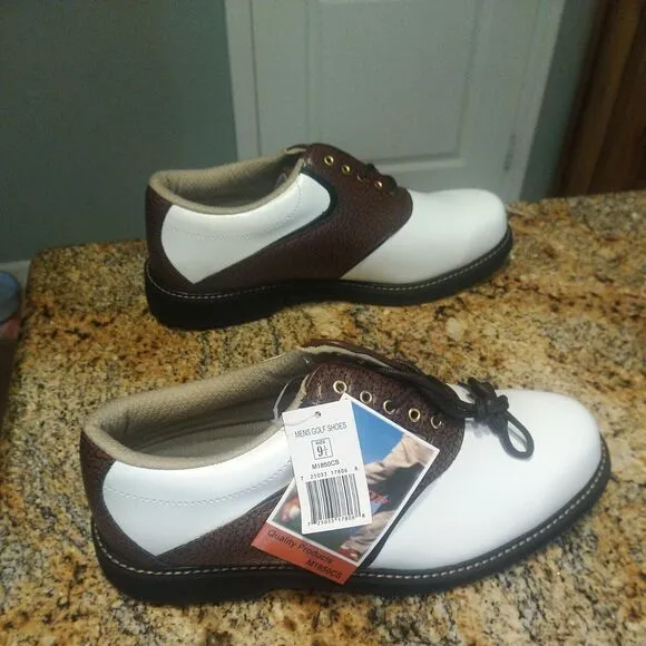 NWT Vintage Dunlop Men's Size 9.5 White/Brown Leather Saddle Golf Shoes