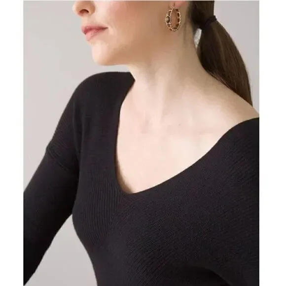 NWT White House Black Market V-Neck Black Cashmere Blend Ribbed Tunic Size S