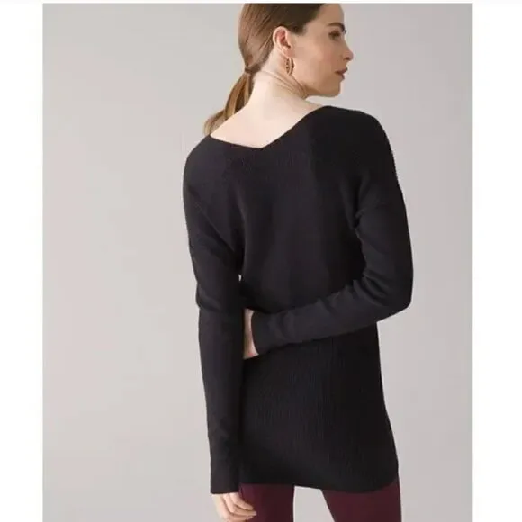 NWT White House Black Market V-Neck Black Cashmere Blend Ribbed Tunic Size S