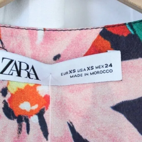 NWT Zara Tropical Palm Print Lightweight Mini Wrap Dress XS