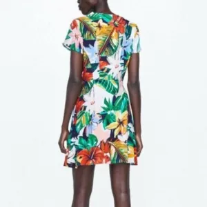 NWT Zara Tropical Palm Print Lightweight Mini Wrap Dress XS