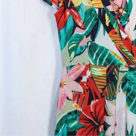 NWT Zara Tropical Palm Print Lightweight Mini Wrap Dress XS