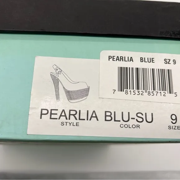 NYLA Perlia Blue Leather Peep-toe Wedges - size 9