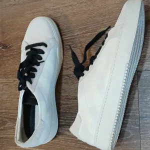 Off-White Black and Cream Sneakers with Textured Fabric