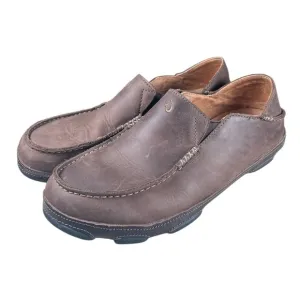 Olukai Moloa  Men's Leather Slip On Shoes Waxed Nubuck Leather Drop-in Heel 10.5