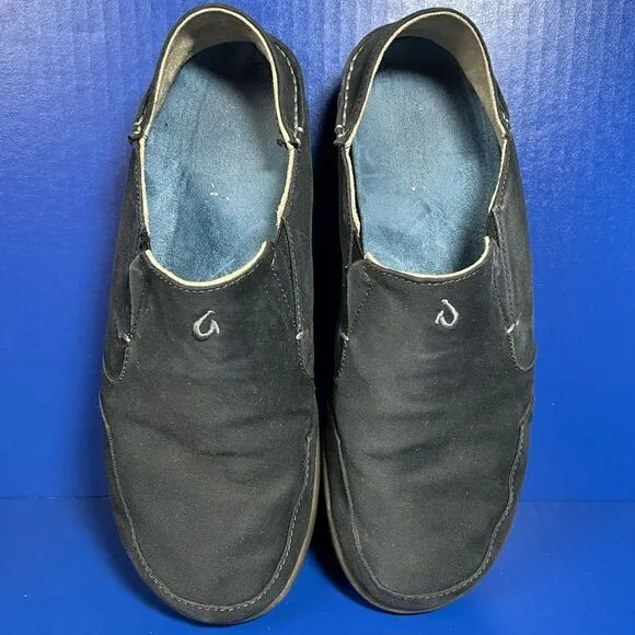 OluKai Mens Nohea Twill Black Slip On Shoes 9
