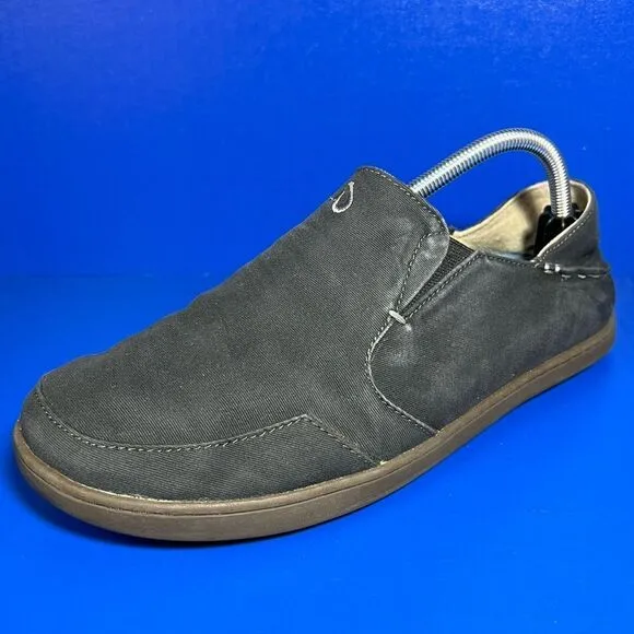 OluKai Mens Nohea Twill Black Slip On Shoes 9