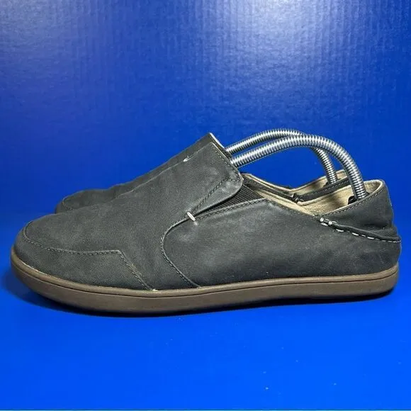 OluKai Mens Nohea Twill Black Slip On Shoes 9