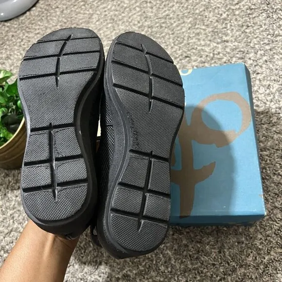 OTBT Scamper Leather Low Wedge Shoes Ankle Strap Size 6 M Black Leather New