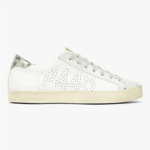P448 Ivory Textured Tongue Silver Metallic John White Leather Sneakers US 37