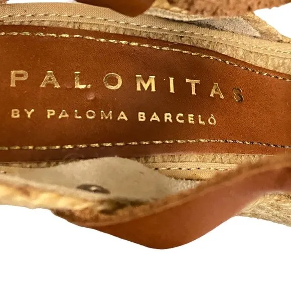 Palomitas by Paloma Barcelo Striped and Leather Espadrille Wedges Size 6.5