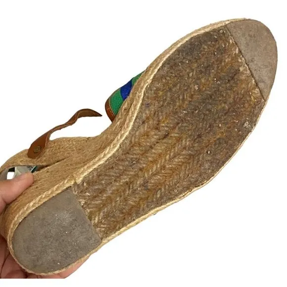 Palomitas by Paloma Barcelo Striped and Leather Espadrille Wedges Size 6.5