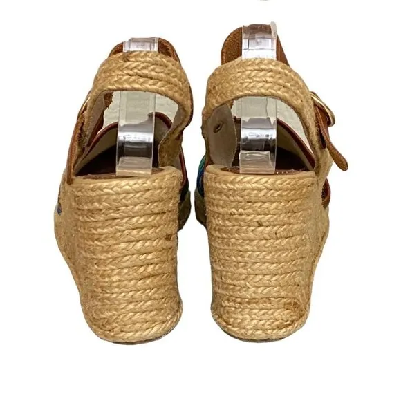 Palomitas by Paloma Barcelo Striped and Leather Espadrille Wedges Size 6.5