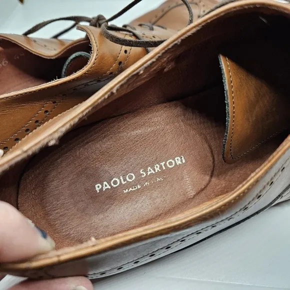 Paolo Sartori brown leather wingtip brogue dress shoes EU 44 made in Italy