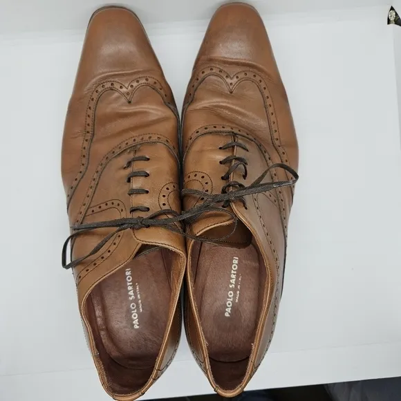 Paolo Sartori brown leather wingtip brogue dress shoes EU 44 made in Italy