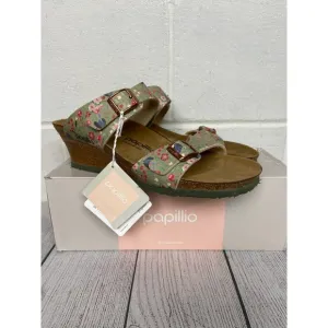 Papillio Dorothy Wedge Sandals Floral Khaki Adjustable Buckle Straps US10 Narrow