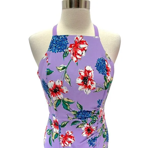 Parker Amina Floral Halter Hawaiian Mini Dress Lais Fleur Purple Womens Sz 2 NWT
