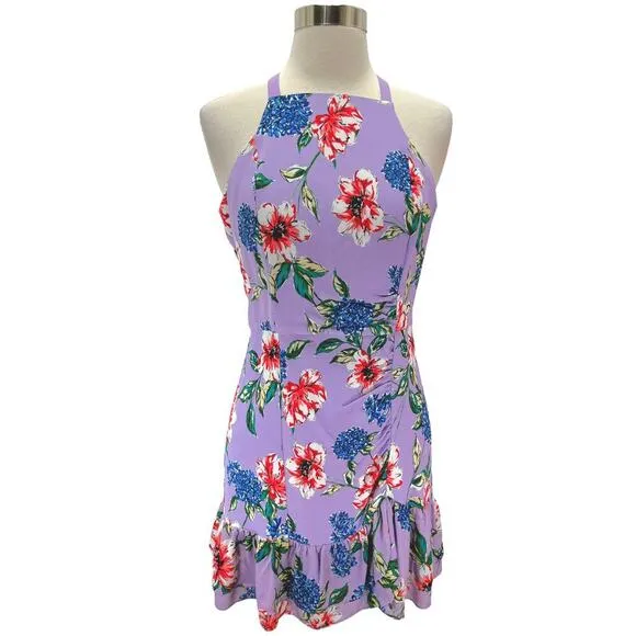 Parker Amina Floral Halter Hawaiian Mini Dress Lais Fleur Purple Womens Sz 2 NWT