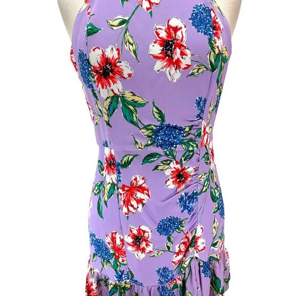Parker Amina Floral Halter Hawaiian Mini Dress Lais Fleur Purple Womens Sz 2 NWT