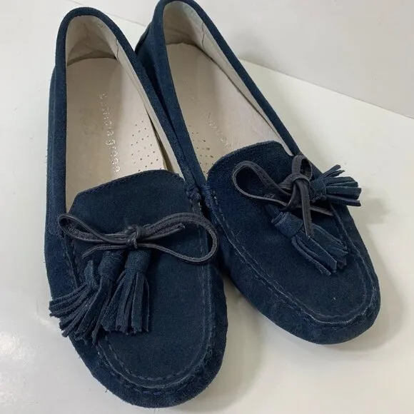 Patricia Green Blue Suede Tasseled Driving Moccasins Size 8