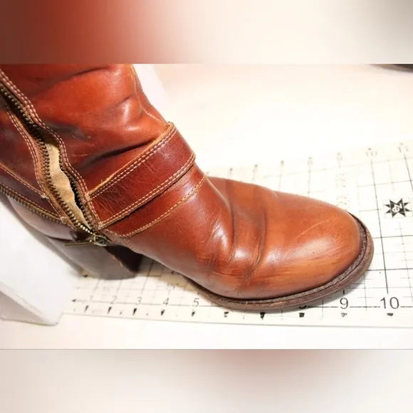 Patricia Nash Womens 7 Brown Leather Harness Booties Biker Boots RARE FIND.