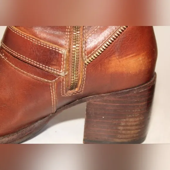 Patricia Nash Womens 7 Brown Leather Harness Booties Biker Boots RARE FIND.