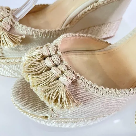 Paul Andrew ‘Patmos’ Embellished Fringe Wedge in Canvas with Ankle Straps
