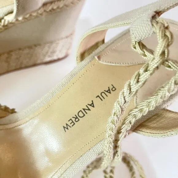 Paul Andrew ‘Patmos’ Embellished Fringe Wedge in Canvas with Ankle Straps