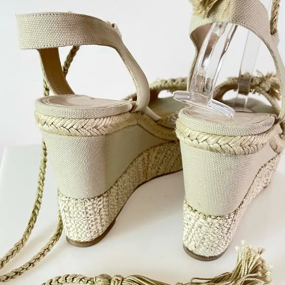 Paul Andrew ‘Patmos’ Embellished Fringe Wedge in Canvas with Ankle Straps