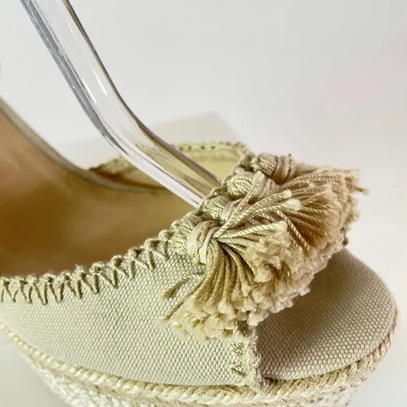 Paul Andrew ‘Patmos’ Embellished Fringe Wedge in Canvas with Ankle Straps