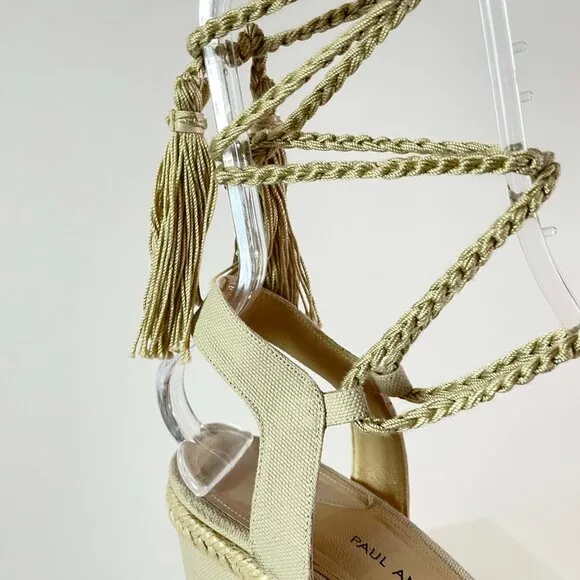 Paul Andrew ‘Patmos’ Embellished Fringe Wedge in Canvas with Ankle Straps
