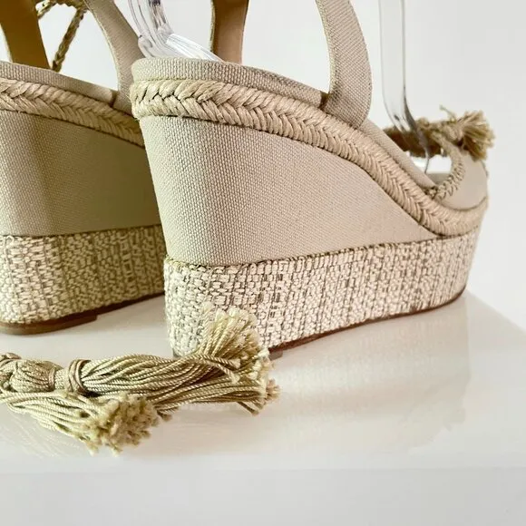 Paul Andrew ‘Patmos’ Embellished Fringe Wedge in Canvas with Ankle Straps