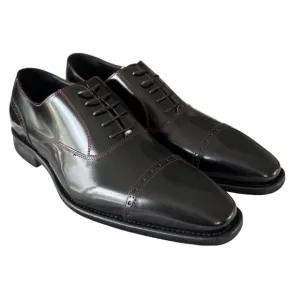 Paul Fredrick Mens US 10.5 M Black Leather Oxford Dress Shoes W Red Lace