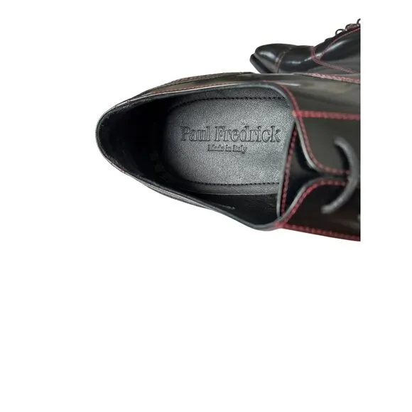 Paul Fredrick Mens US 10.5 M Black Leather Oxford Dress Shoes W Red Lace