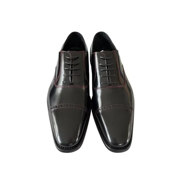 Paul Fredrick Mens US 10.5 M Black Leather Oxford Dress Shoes W Red Lace