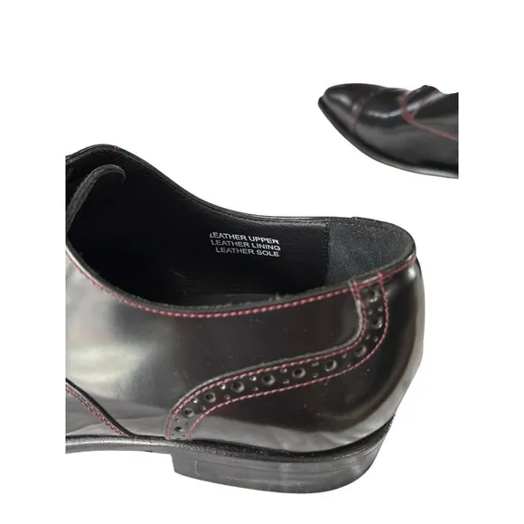 Paul Fredrick Mens US 10.5 M Black Leather Oxford Dress Shoes W Red Lace