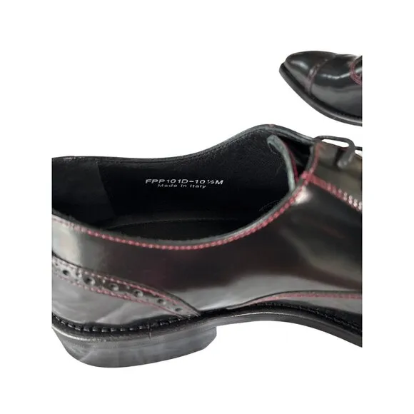 Paul Fredrick Mens US 10.5 M Black Leather Oxford Dress Shoes W Red Lace