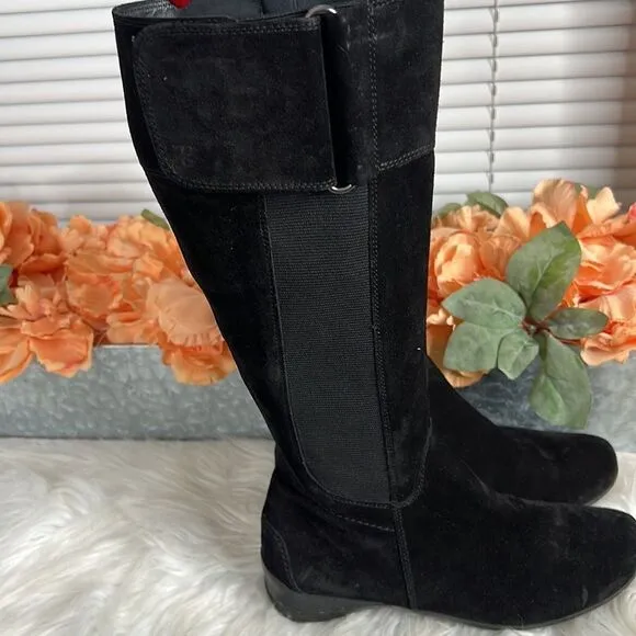 Paul Green Abby Tall Suede Boots Size 5.5 US Black Side Zip Stretch Panels