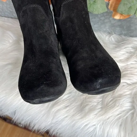 Paul Green Abby Tall Suede Boots Size 5.5 US Black Side Zip Stretch Panels