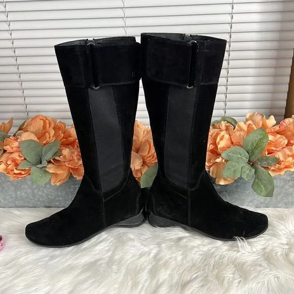 Paul Green Abby Tall Suede Boots Size 5.5 US Black Side Zip Stretch Panels
