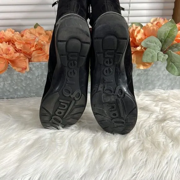 Paul Green Abby Tall Suede Boots Size 5.5 US Black Side Zip Stretch Panels