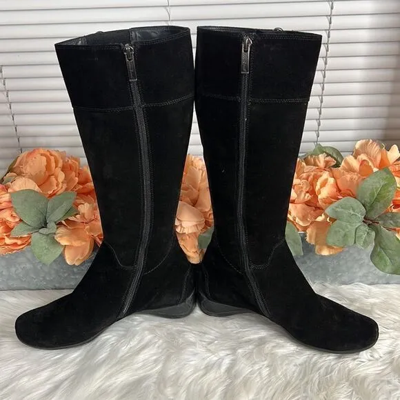 Paul Green Abby Tall Suede Boots Size 5.5 US Black Side Zip Stretch Panels